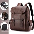Leather Shoulder Backpack Waterproof Men Retro Large Capacity Casual Business Laptop Bags for Students Schoolbag Travel Fashion. 