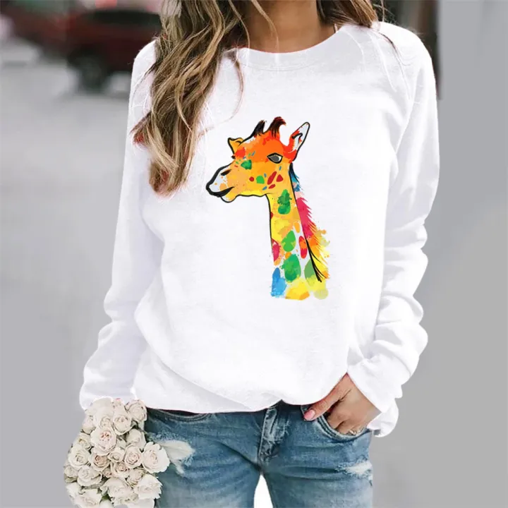 2022%20Women's%20Body-Worn%20Sweatshirt%20New%20Year's%20Fashion%20Cross-border%20Independent%20Station%20AliExpress%20White%20Giraffe%20Pullover%20Sweatshirt%20-%20Image%203