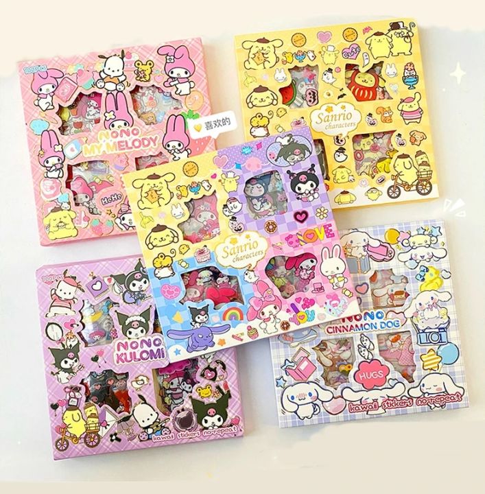 100PCS Cute Sanrio Stickers Gift Box Kuromi Melody Cinnamoroll Guka Set DIY Phone Waterproof Cartoon Decorative Sticker Materia