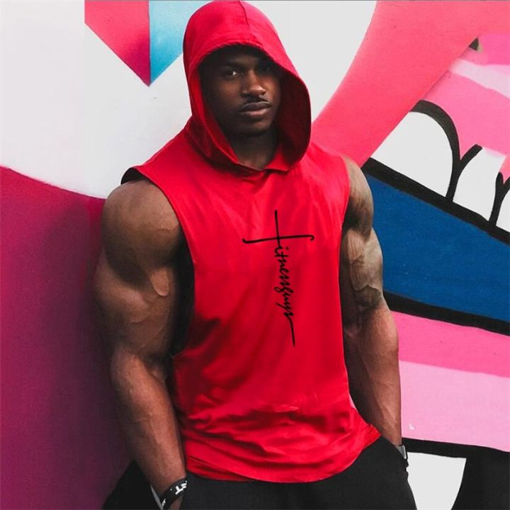 thumbnail image 2 of Men's Cotton Blend Gym Hooded Tank Top – Sleeveless Bodybuilding Vest 2 of 5