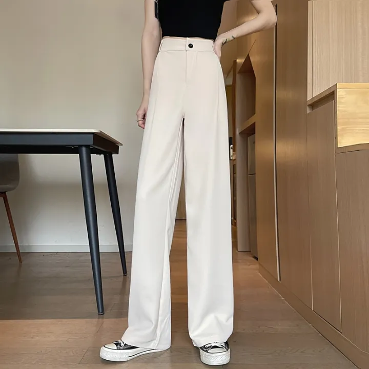 Women%20Korean%20Leisure%20Wide%20Leg%20Trousers%20Girls%20High%20Waisted%20Casual%20Concise%20Solid%20Color%20Formal%20Pants%20Female%20Slim%20Fit%20Loose%20Slacks%20-%20Image%203