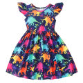 GC Baby Girls Summer Casual Skirt Toddler Fly Sleeve Cartoon Dinosaur Print Dress Round Neck A Line Dresses. 