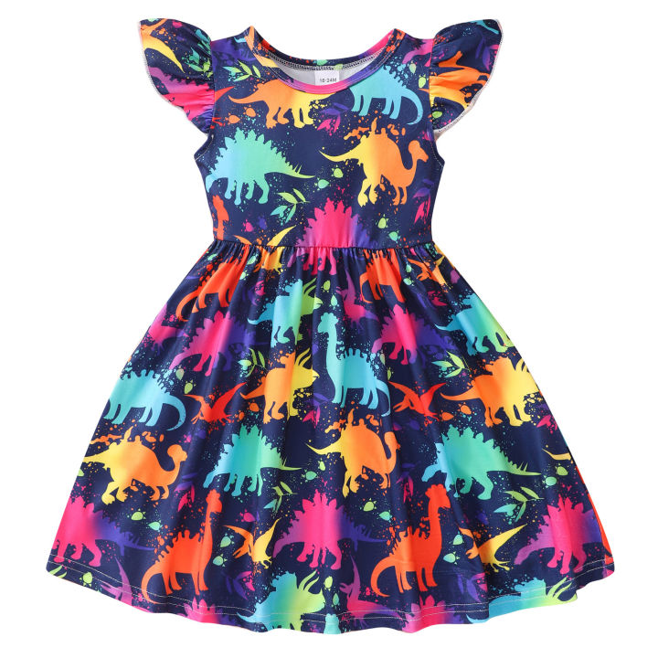 GC%20Baby%20Girls%20Summer%20Casual%20Skirt%20Toddler%20Fly%20Sleeve%20Cartoon%20Dinosaur%20Print%20Dress%20Round%20Neck%20A%20Line%20Dresses%20-%20Image%207