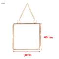 Gold Hanging Floating Picture Frames Square Brass Double Sided Glass Frame for Pressed 60x60mm. 