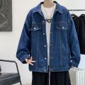 Four Piece Set】insFall Denim Jacket Men's Fashion Hong Kong Style Retro Loose High-Grade Jacket Korean Fashion. 