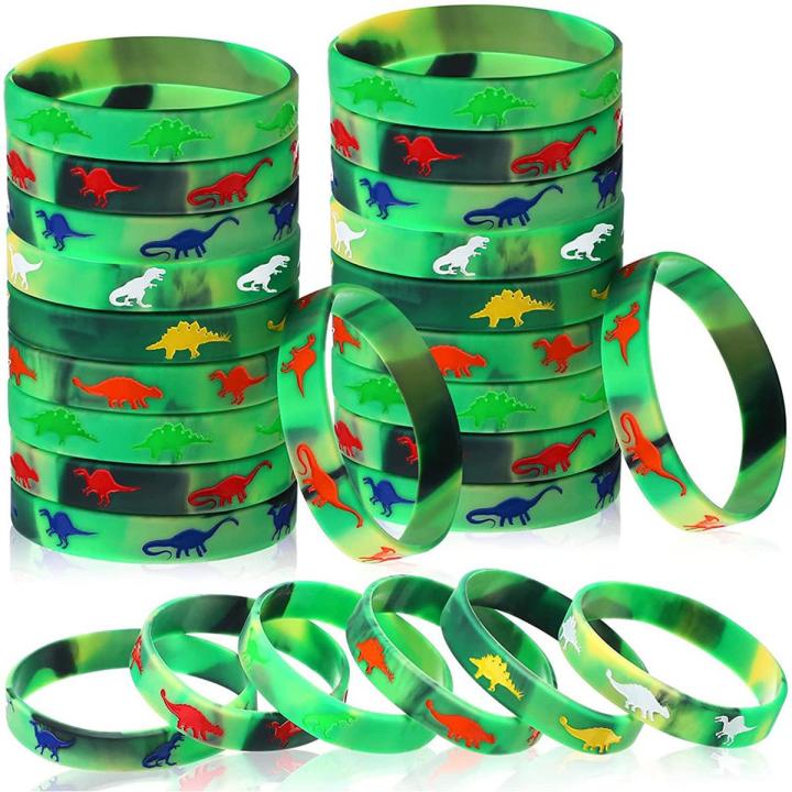 30 Pcs Dinosaur Silicone Wristband Dinosaur Party Favors Bag Filled Jungle Jurassic Dinosaur Themed Kids Birthday Party Supply