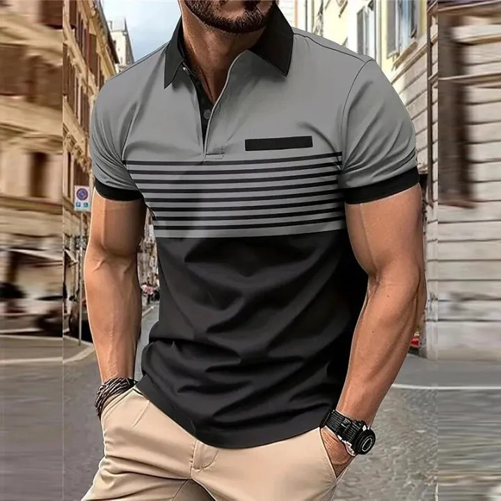 Business%20Men's%20Polo%20T%20Shirt%20Summer%20Short%20Sleeve%20Clothing%20Fashion%20Stripe%20Print%20Street%20Casual%20Buttons%20Tops%20Oversized%20Pullover%20-%20Image%204