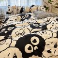 Black cartoon briquettes fairy bed sheet duvet cover four-piece set washed cotton student dormitory bed single three-piece set.