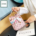 ZIME Summer and Autumn Korean Printed Contrasting Color Scarf Drawstring Bucket Bag Shoulder Diagonal Simple Bag.