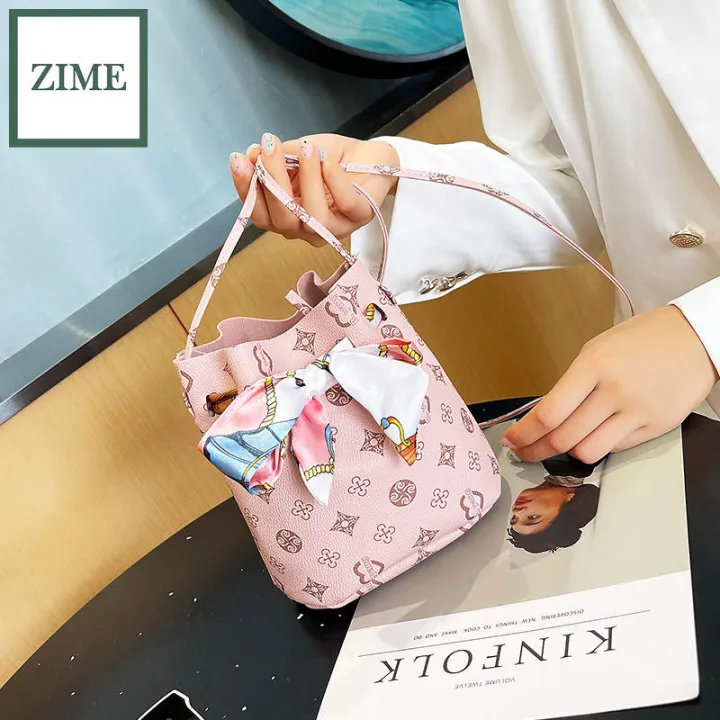 ZIME%20Summer%20and%20Autumn%20Korean%20Printed%20Contrasting%20Color%20Scarf%20Drawstring%20Bucket%20Bag%20Shoulder%20Diagonal%20Simple%20Bag%20-%20Image%202