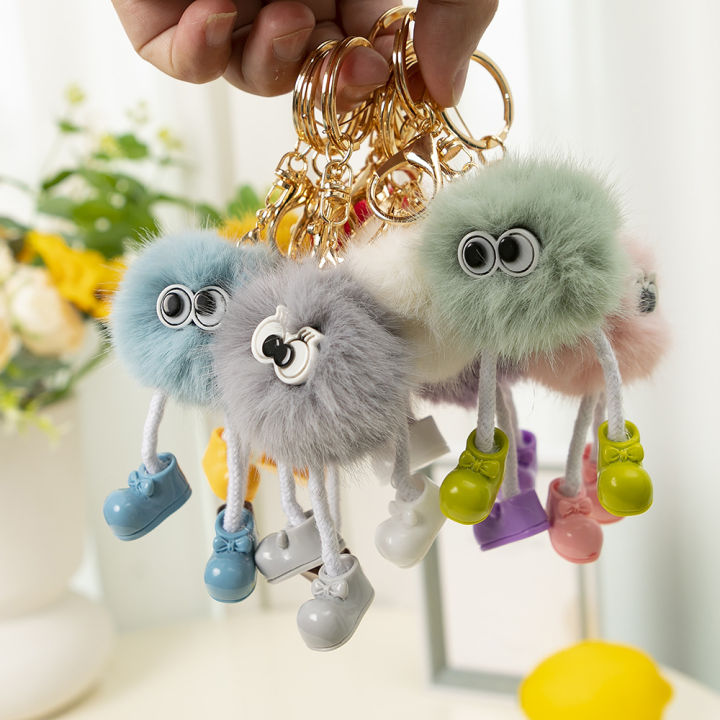 Imitation mink fur with shoes, elf keychain pendant, car interior ornament, Korean Internet celebrity plush ball, schoolbag, bag doll gift