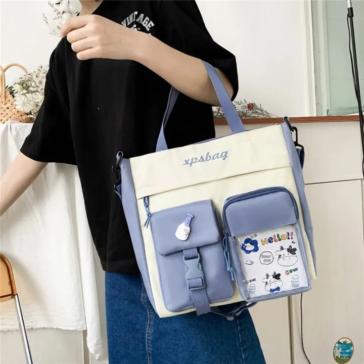 Canvas%20Woman%20Handbag%20Spans%20Large%20Capacity%20Collapsible%20Student%20Cute%20Sticker%20Tote%20Bag%20Zipper%20Tote%20Bag%20Shopping%20Bag%20Book%20Bag%20Girl%20-%20Image%205