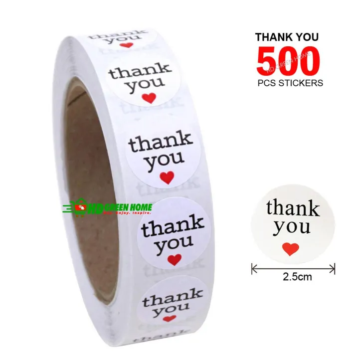500 pcs x 2.5cm Round Thank You Sticker with Red Heart Self Adhesive ...