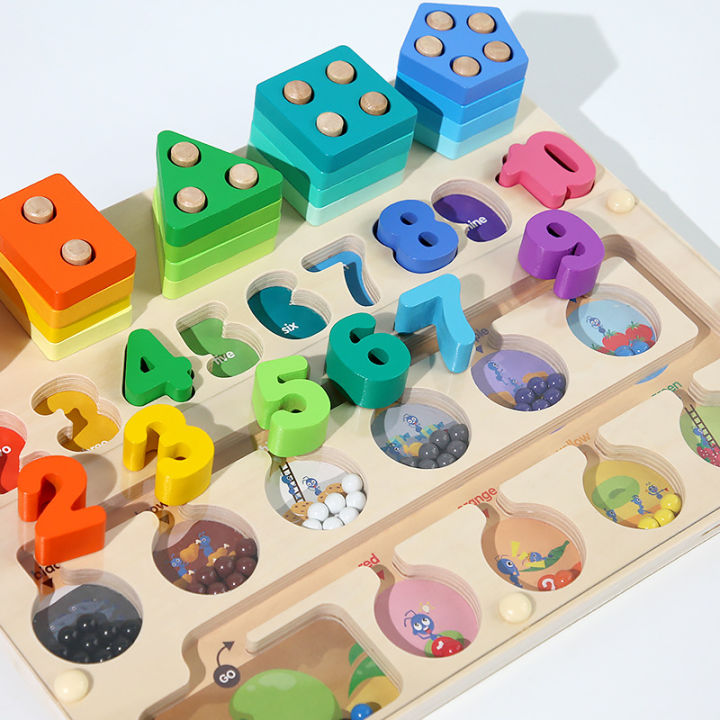 Children's early education color, digital magnetic pen, bead maze, geometric shape matching, five sets of column puzzle toys