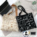 Trendy Top Handle Cute cat Design White Color Tote Canvas Bag Shopping Bag / College / University Bag, Tote Bag, Canvas Bag with Zipper and Free Pouch, pencil bag, cosmetic bag.