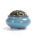 【Daily Necessities For Anyone Store】Ice Ceramic Incense Burner Pottery Censer Coil Cone Holder with Ash Catcther Mat for Office Hotel Decoration.