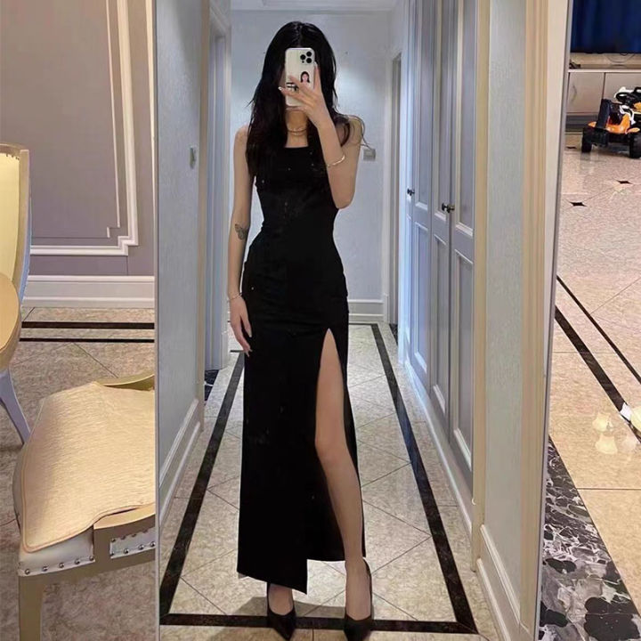 Lucyever%20Black%20Spaghetti%20Strap%20Women's%20Dress%202024%20Summer%20Tight%20Side%20Split%20Long%20Dresses%20Female%20Elegant%20Bodycon%20Maxi%20Dress%20Shapewear%20-%20Image%205