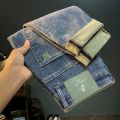 Autumn and Winter Luxury Streetwear Men's Denim Jeans Softener Casual Korean Trendy Slim Fit Embroidery Soft Versatile Trousers. 