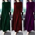 2024 Winter Women Turtleneck Long Maxi Velvet Dress, Elegant Long Sleeves Party Dress,Autumn Velour Dress. 