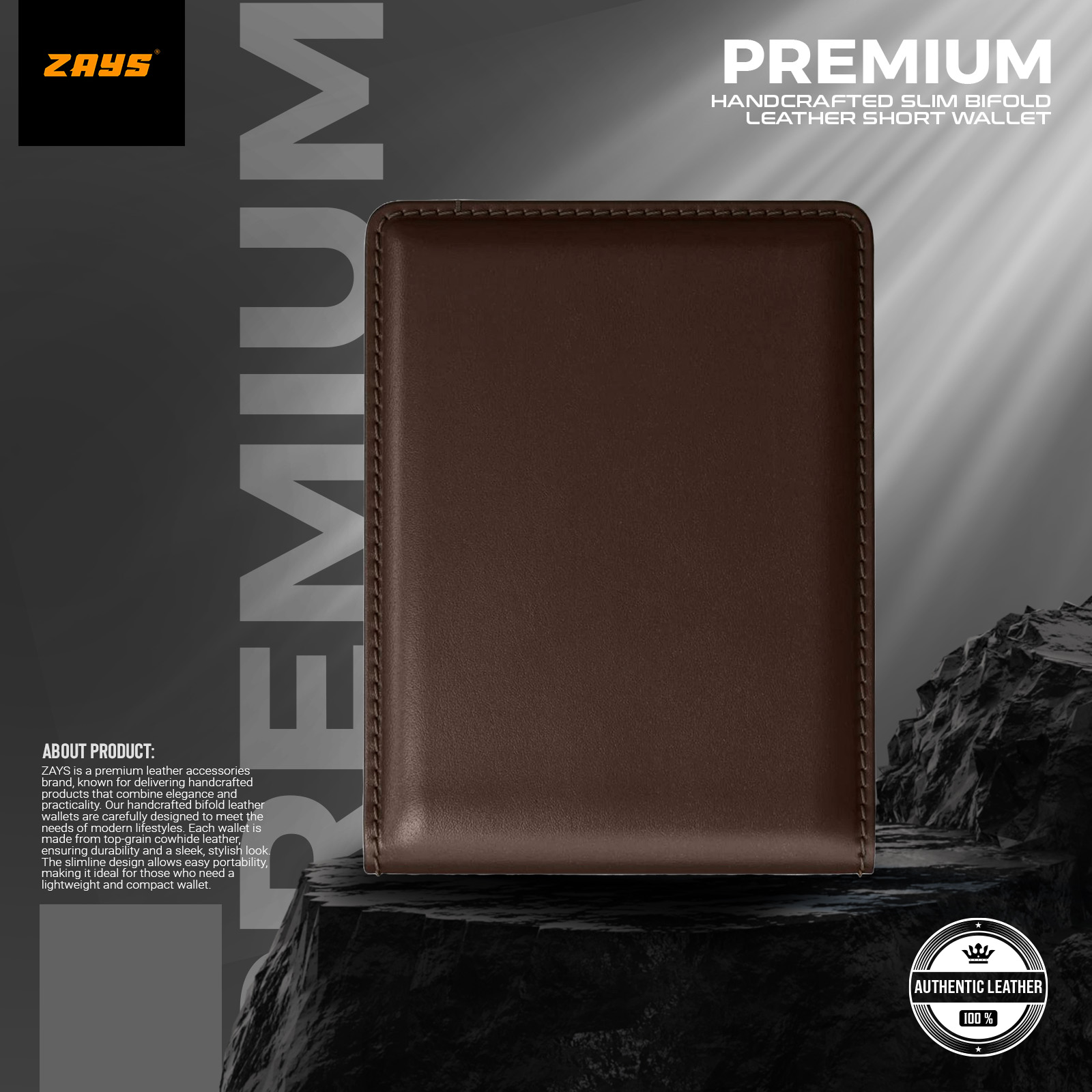 Zays Handcrafted Premium Leather Bifold Wallet – Slim, Durable & Stylish Short Wallet for Men & Women – Top-Grain Leather, Compact & Lightweight (Chocolate)