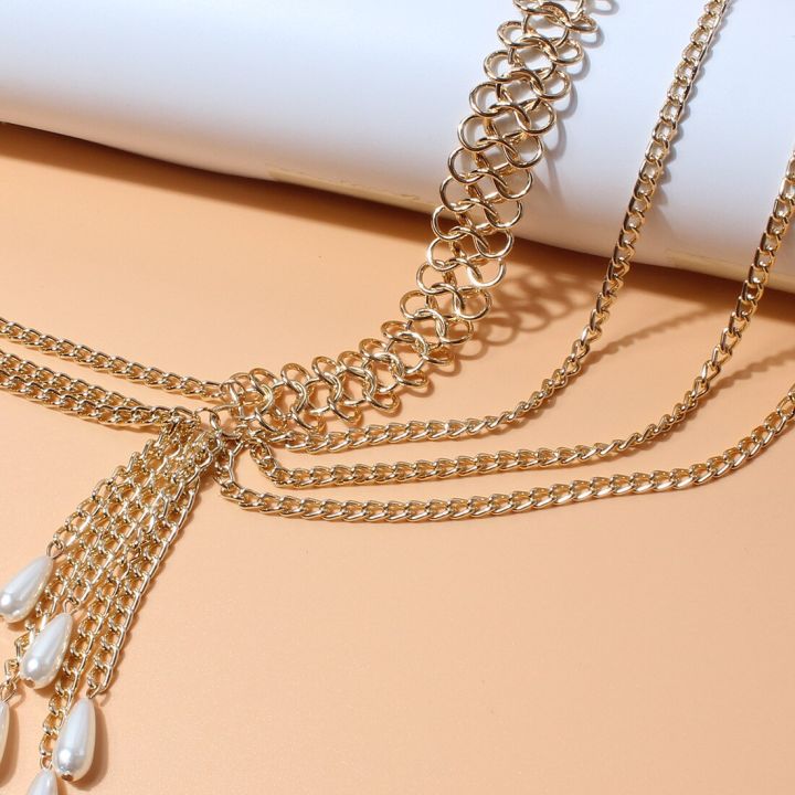 LuxHoney%20Fashion%20Gold%20Plated%20Multi-layer%20Curb%20Chain%20Belly%20Waist%20Chain%20for%20Women%20In%20Party%20with%20Water%20Drop%20Shape%20Pearl%20Charm%20-%20Image%202