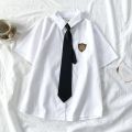 【Three-Piece Suit】Two-Piece Preppy Style Pleated Skirt Suit Female Summer Loose Shirt Female Student Korean Style Uniform. 