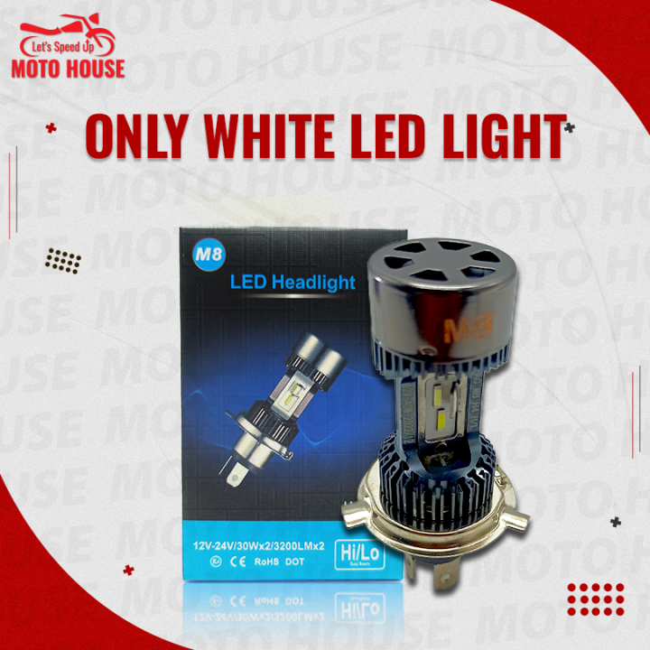 Only White Colour LED Light Motorcycle 12v H4 Hi Lo beam Moto LED M8 Headlight
