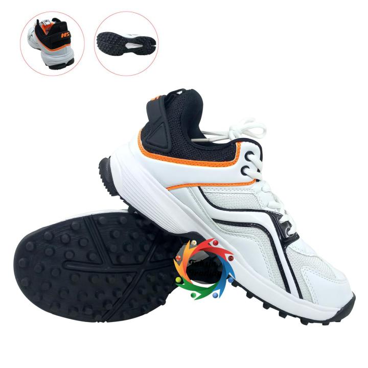 HS Core 4 - Professional Cricket Shoes For Men - Rubber Spike - White and Orange