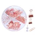 Rose Gold Desk Organizer Set – Dovetail Binder Clips, Push Pins & Paper Clips with Clear Box for Office, School & Home.