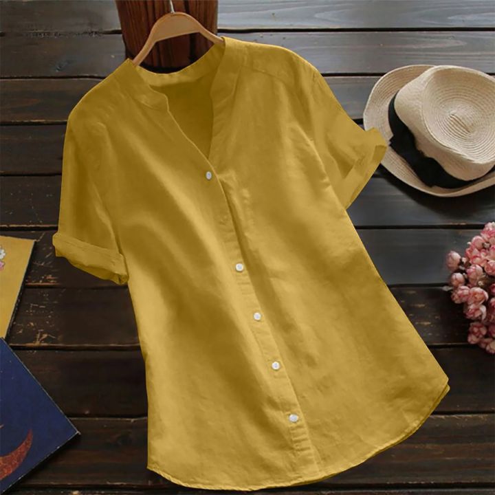 Stylish%20Simplicity:%20Women%E2%80%99s%20Imitation%20Cotton%20Button%20Down%20Shirts%20-%20Image%206