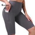 Summer Sport Yoga Shorts For Women Seamless Five-Point Biker Short With Side Pocket Hip Lift Gym Fitness Tights.