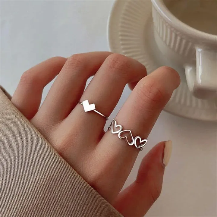 Silver%20Color%20Hollowed%20Heart%20Shape%20Open%20Ring%20Set%20-%20Image%203