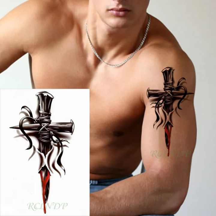 Waterproof Temporary Tattoo Sticker cross rope tied nail Tatto on Leg Arm Back Tattos Flash Tatoo Tattoos for Men Women