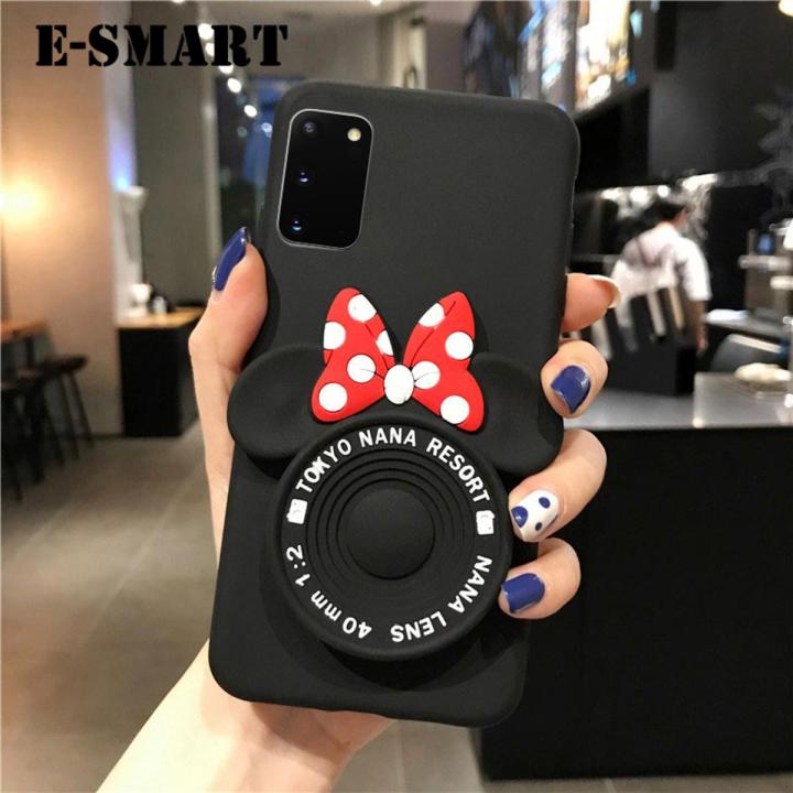 Phone Case Samsung Galaxy A02S Back Cover Cute Cartoon Camera Stand Holder Silicone Soft Cases for Samsung A02S Makeup Mirror Phone Cover Case