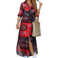 Fashion Dress Long Sleeve Long Sleeve Printed Buttons Maxi Dress. 