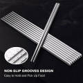 Stainless Steel Chopsticks Reusable Silver Lightweight 304 Metal Chopsticks Dishwasher Safe - 5 Pairs (Silver). 