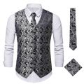 Men 3pc Paisley Waistcoat Necktie Pocket Square Set 2023 Brand Victorian Steampunk Suit Vest Men Formal Business Gilet Homme 3XL.