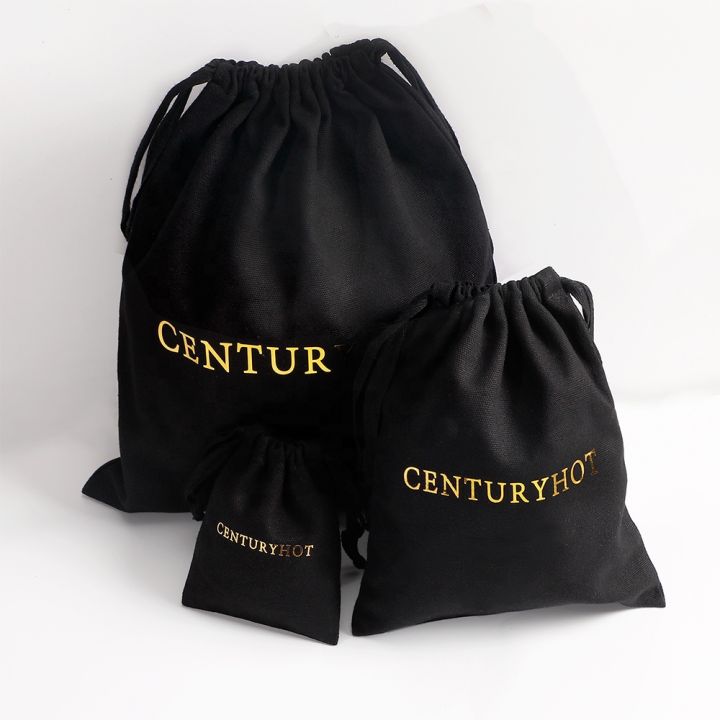 High Quality Black cotton drawstring pouch Cotton Canvas Drawstring Bag Personalized Dust Bag With Custom logo