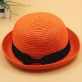 Fresh Dome Bow Curved Brim Straw Hat Women's Korean-Style Beach Trip Cover Sun Protection Top Hat Spring Summer Hat.