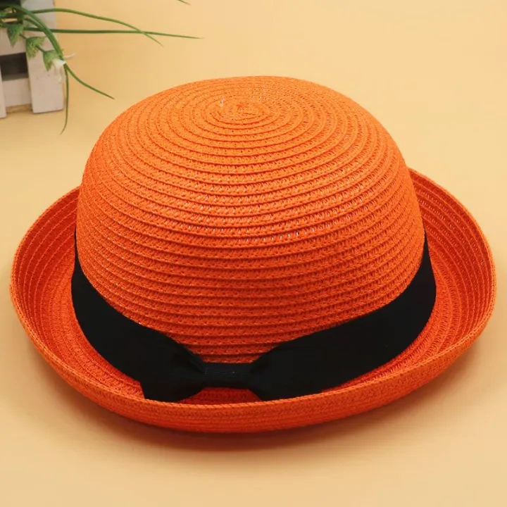 Fresh%20Dome%20Bow%20Curved%20Brim%20Straw%20Hat%20Women's%20Korean-Style%20Beach%20Trip%20Cover%20Sun%20Protection%20Top%20Hat%20Spring%20Summer%20Hat%20-%20Image%204