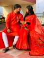 Stylish & fashionable New Matching best Hand Print /Coupple Dress/For Men & Women / Saree & Panjabi/ (Combo Set)) - Panjabi - Panjabi For Men. 