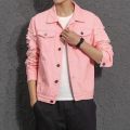 M- 5XL Fashion Brand Denim Jacket Men Ripped Holes Mens Pink black Jean Jackets Garment Washed Mens Denim Coat. 
