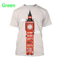 2023 New British London Big Ben Printed Short-sleeved T Shirt Men and Women Casual Clock Tower Building Streetwear Top.