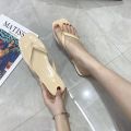 Student Korean Style Fashionable Flat Square Toe Flip Flops Women's Summer Outdoor Non-Slip Sandals Beach Flip-Flops Slippers Women's Sandals. 