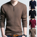 Sunnyheart Chic Men Solid Color V Neck Long Sleeve Pullover Slim Fit Knitted Sweater Blouse. 