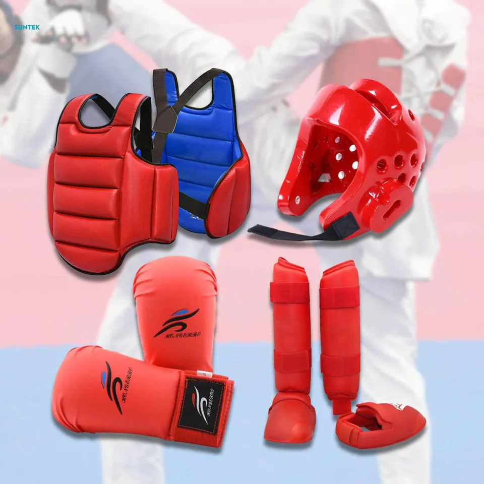 Pieces Karate Sparring Gear Thickened Boxing Gloves Vest XL Red