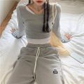 Long Sleeve T-shirts Womens Two Piece Cropped Tops Streetwear Slim Daily Korean Style Ulzzang Chic Tees Female Design Hot.