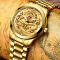 FNGEEN S336 Watch Men / 3D Engraving Golden Dragon Mechanical Watch for Men / Stainless Steel Waterproof Watches.