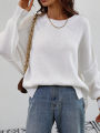Funne eshopWomen Autumn Loose Knitwear, Solid Color Long Sleeve Round Neck Slit Hem Elegant Sweater. 