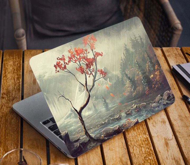Red Tree Poster with Rainy Season Premium Laptop Sticker AR-5877
